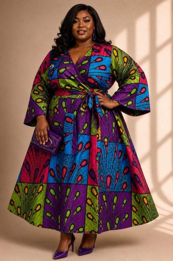 Royal Patchwork Wrap Dress (With Matching Bag)