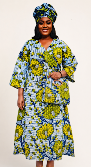Sunflower Heritage Set (Dress + Matching Bag + Headwrap)