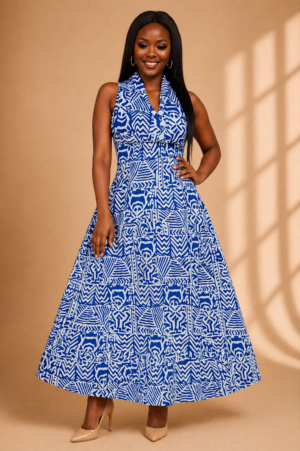 Royal Blue Pattern Midi Dress