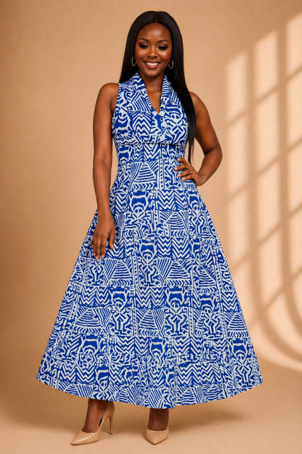 Royal Blue Pattern Midi Dress