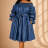 Denim Off-Shoulder Midi Dress