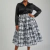 Monochrome Grid Midi Skirt