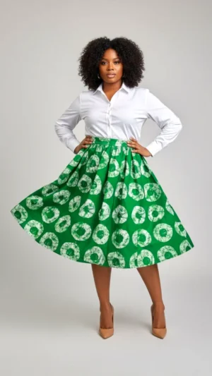 Emerald Circle Print Midi Skirt
